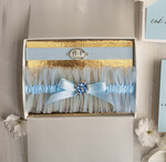 Prezenty dla Panny Młodej  podwiązki ślubne  Prezent dla Panny Młodej od Świadkowej, zestaw prezentowy na panieński, cos niebieskiego podwiązka ślubna1