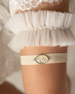 Prezenty dla Panny Młodej  podwiązki ślubne  Zestaw dwóch podwiązek ślubnych dla panny młodej w pudełeczku z kartką, box prezentowy na wieczór panieński, kremowa presonalizowana tiulowa podwiazka ślubna prezent od świadkowej dla panny młodej2