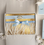 Prezenty dla Panny Młodej  podwiązki ślubne  Prezent dla Panny Młodej od Świadkowej z piórami, zestaw prezentowy na panieński, cos niebieskiego podwiązka ślubna1