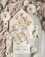 Zaproszenia ślubne Proste i Nowoczesne  oryginalne zaproszenia na ślub w kieszonce, eleganckie zaproszenie ślubne ze wstążką, kwiatowe zaproszenia ślubne w kieszonce ze wstążką1