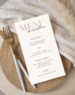 Menu Nowoczesne prosta forma  eleganckie menu na stoły weselne, karta dań na wesele, proste menu weselne w kolorze ecru, karta dań weselnych, menu weselne, plan podawania posiłków0