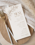 Menu Nowoczesne prosta forma  karta dań na wesele, proste menu weselne w kolorze ecru, karta dań weselnych, menu weselne, plan podawania posiłków, menu dopasowane do zaproszeń0