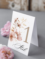 Numery na stół Nowoczesne prosta forma  numerki na stół weselny z kwiatami, numeracja stołów weselnych, proste i delikatne numerki na stoły weselne, dekoracja stołu weselnego 1