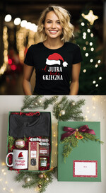 prezenty dla niej Zestawy z Koszulką  Prezent dla Niej Świąteczna Koszulka z napisem, pomysl na prezent dla mamy pod choinkę zestaw z koszulką , prezent na święta dla dziewczyny Koszulka T Shirt Damski w  Zestawie Prezentowy dla żony0