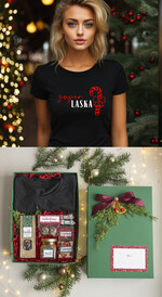 prezenty dla niej Zestawy z Koszulką  Prezent dla Niej Świąteczna Koszulka z napisem, pomysl na prezent dla mamy pod choinkę zestaw z koszulką , prezent na święta dla dziewczyny Koszulka T Shirt Damski w  Zestawie Prezentowy dla żony0