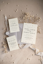Zaproszenia ślubne z perełkami / tłoczeniem zaproszenia ślubne z perełkami, minimalistyczne zaproszenie na ślub z perełkami i kalką, rwane złocone zaproszenie na ślub cywilny perły7