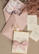 Zaproszenia ślubne z perełkami / tłoczeniem darte złocone zaproszenia ślubne z perełkami, różowe peonie zaproszenie na ślub z perełkam, rwane złocone zaproszenie na ślub cywilny perły i piwonie17