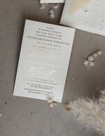 Zaproszenia ślubne z perełkami / tłoczeniem zaproszenia ślubne z perełkami, minimalistyczne zaproszenie na ślub z perełkami i kalką, rwane złocone zaproszenie na ślub cywilny perły8