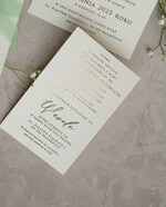 Zaproszenia ślubne z perełkami / tłoczeniem zaproszenia ślubne z perełkami, minimalistyczne zaproszenie na ślub z perełkami i kalką, złocone zaproszenie na ślub cywilny perły, lak z płatkami złota 8