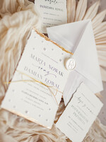 Zaproszenia ślubne z perełkami / tłoczeniem darte złocone zaproszenia ślubne z perełkami, minimalistyczne zaproszenie na ślub z perełkami i kalkową kopertą, rwane złocone zaproszenie na ślub cywilny perły8