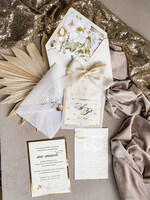 Zaproszenia ślubne z perełkami / tłoczeniem złote zaproszenia ślubne z perełkami, eleganckie zaproszenie na ślub w kalkowym etui,  złocone zaproszenie na ślub cywilny perły3