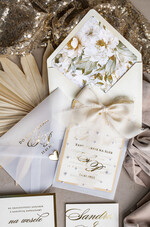 Zaproszenia ślubne z perełkami / tłoczeniem złote zaproszenia ślubne z perełkami, eleganckie zaproszenie na ślub w kalkowym etui,  złocone zaproszenie na ślub cywilny perły2