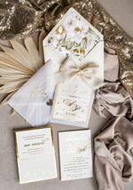 Zaproszenia ślubne z perełkami / tłoczeniem złote zaproszenia ślubne z perełkami, eleganckie zaproszenie na ślub w kalkowym etui,  złocone zaproszenie na ślub cywilny perły10