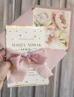 Zaproszenia ślubne z perełkami / tłoczeniem darte złocone zaproszenia ślubne z perełkami, różowe peonie zaproszenie na ślub z perełkam, rwane złocone zaproszenie na ślub cywilny perły i piwonie9