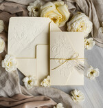 Zaproszenia ślubne z perełkami / tłoczeniem eleganckie ślubne zaproszenia, kremowe  zaproszenia ślubne, złote tłoczone zaproszenia ślubne, zaproszenia na ślub z tłoczonymi kwiatami 1