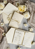 Zaproszenia ślubne z perełkami / tłoczeniem eleganckie ślubne zaproszenia, kremowe  zaproszenia ślubne, złote tłoczone zaproszenia ślubne, zaproszenia na ślub z tłoczonymi kwiatami 27