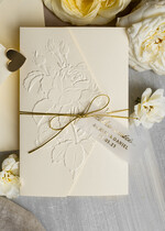 Zaproszenia ślubne z perełkami / tłoczeniem eleganckie ślubne zaproszenia, kremowe  zaproszenia ślubne, złote tłoczone zaproszenia ślubne, zaproszenia na ślub z tłoczonymi kwiatami 5