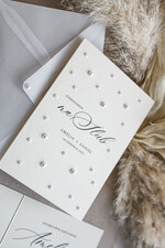 Zaproszenia ślubne z perełkami / tłoczeniem zaproszenia ślubne z perełkami, minimalistyczne zaproszenie na ślub z perełkami, delikatne zaproszenia na ślub cywilny z perełkami, perełki na zaproszeniach 8