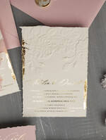 Zaproszenia ślubne z perełkami / tłoczeniem oryginalne zaproszenia ślubne, złote tłoczone zaproszenia ślubne, zaproszenia na ślub z tłoczonymi kwiatami, darte zaproszenie ślubne3