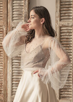 Panna Młoda Bolerka bolerka, narzutki, sweterki bolerko na letni ślub, bolerko z perełkami dla Panny Młodej, bolerko do sukni ślubnej w kolorze ecru, bolerko z szerokimi rękawami14