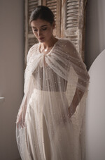 Panna Młoda Bolerka bolerka, narzutki, sweterki ślubne bolerkadługi koralikowy płaszczyk do sukienki ślubnej, cienki płaszczyk ślubny z koralikami długi z kapturem 4