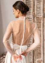 Panna Młoda Bolerka bolerka, narzutki, sweterki narzutka do sukni ślubnej, bolerko ślubne z tiulu, przezroczyste bolerko ślubne, bolerko w kolorze ecru, delikatne bolerko do sukienki slubnej3