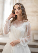Panna Młoda Bolerka bolerka, narzutki, sweterki Delikatne szyfonowe bolerko ślubne z dlugim rekawem,  Bolerko ślubne Boho z odkrytymi plecami, delikatna mgiełka4