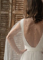 Panna Młoda Bolerka bolerka, narzutki, sweterki ślubna pelerynka z koralików, długa peleryna ślubna z koralikami, peleryna do sukni ślubnej z koralikami, kolor biały lub ecru 3