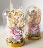 Prezenty, Podziękowania dla Rodziców Kompozycje Kwiatowe / Flowerboxy prezent dla Rodziców na wesele, kwiaty dla Rodziców podziękowanie, suszone kwiaty w szkle, różowa wieczna róża, podziękowanie dla Rodziców kwiaty w szklanej kopułce6