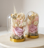 Prezenty, Podziękowania dla Rodziców Kompozycje Kwiatowe / Flowerboxy prezent dla Rodziców na wesele, kwiaty dla Rodziców podziękowanie, suszone kwiaty w szkle, różowa wieczna róża, podziękowanie dla Rodziców kwiaty w szklanej kopułce7