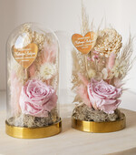 Prezenty, Podziękowania dla Rodziców Kompozycje Kwiatowe / Flowerboxy prezent dla Rodziców na wesele, kwiaty dla Rodziców podziękowanie, suszone kwiaty w szkle, różowa wieczna róża, podziękowanie dla Rodziców kwiaty w szklanej kopułce0