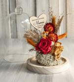 Prezenty dla Mamy kwiaty flowerboxy flowerbox, pomysł na prezent na dzień mamy, prezent dla mamy kwiaty w kopule kompozycja z kwiatów suszonych wieczne roze, kwiaty w szkle, bordowa wieczna róża2