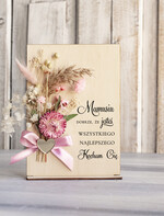 Prezenty dla Mamy kwiaty flowerboxy drewniana tabliczka z życzeniami na dzień Mamy prezent dla Mamy z okazji dnia Matki, kwiaty prezent dla mamy, kompozycja z suszonych kwiatów 0