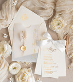 Zaproszenia na Komunię  dziewczynka  komunijne złote zaproszenia z kwiatkami, zaproszenia na Pierwszą komunię w kieszonce ze wstążką, zaproszenia na komunię dla dziewczynki, zaproszenie w kieszonce na komunię 5