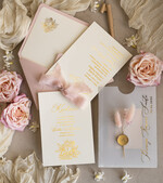 Zaproszenia na Komunię  dziewczynka  komunijne złote zaproszenia z kwiatkami, zaproszenia na Pierwszą komunię w kieszonce ze wstążką, zaproszenia na komunię dla dziewczynki, zaproszenie w kieszonce na komunię 3