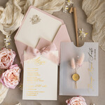 Zaproszenia na Komunię  dziewczynka  komunijne złote zaproszenia z kwiatkami, zaproszenia na Pierwszą komunię w kieszonce ze wstążką, zaproszenia na komunię dla dziewczynki, zaproszenie w kieszonce na komunię 6