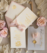 Zaproszenia na Komunię  dziewczynka  komunijne złote zaproszenia z kwiatkami, zaproszenia na Pierwszą komunię w kieszonce ze wstążką, zaproszenia na komunię dla dziewczynki, zaproszenie w kieszonce na komunię 7