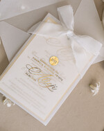 Zaproszenia na Komunię dla Dziewczynki dziewczynka  komunijne złote zaproszenia, zaproszenia na Pierwszą komunię w kieszonce ze wstążką, zaproszenie w kieszonce na komunię 1