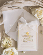 Zaproszenia na Komunię dla Dziewczynki dziewczynka  komunijne złote zaproszenia, zaproszenia na Pierwszą komunię w kieszonce ze wstążką, zaproszenie w kieszonce na komunię 3