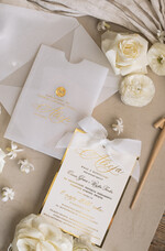 Zaproszenia na Komunię  dziewczynka  komunijne złote zaproszenia, zaproszenia na Pierwszą komunię w kieszonce ze wstążką, zaproszenie w kieszonce na komunię 6