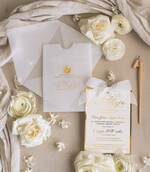 Zaproszenia na Komunię  dziewczynka  komunijne złote zaproszenia, zaproszenia na Pierwszą komunię w kieszonce ze wstążką, zaproszenie w kieszonce na komunię 8