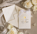 Zaproszenia na Komunię  dziewczynka  komunijne złote zaproszenia, zaproszenia na Pierwszą komunię z tłoczonymi kwiatami, tłoczone złocone zaproszenie w kieszonce na komunię3