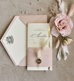 Zaproszenia na Komunię  dziewczynka  Podłużne różowe złocone zaproszenia na Komunię nowoczesne  Zaproszenia komunijne personalizowane4