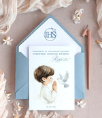 Zaproszenia na Komunię dla Chłopca chłopiec personalizowane zaproszenia Komunijne proste zaproszenie na komunię niebieskie zaproszenia na komunię ze sznurkiem1