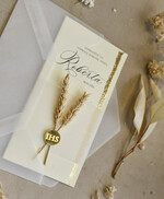 Zaproszenia na Komunię  chłopiec Podłużne złocone zaproszenia na Komunię nowoczesne   Zaproszenia komunijne personalizowane2