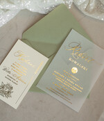 Zaproszenia na Komunię  chłopiec szałwiowe złocone zaproszenia na Komunię Kalkowe Zaproszenia komunijne personalizowane zaproszenia komunijne dla chłopca1