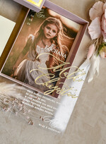 Zaproszenia na Komunię  Dla Chrzestnych i Dziadków Różowo Złote Zaproszenia na Komunię w Pudełku ze zdjęciem Zaproszenie Komunijne dla Matki Chrzestnej i Ojca Chrzestnego  lub dla Babci i Dziadka3