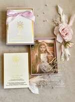 Zaproszenia na Komunię  Dla Chrzestnych i Dziadków Różowo Złote Zaproszenia na Komunię w Pudełku ze zdjęciem Zaproszenie Komunijne dla Matki Chrzestnej i Ojca Chrzestnego  lub dla Babci i Dziadka0