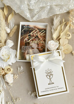 Zaproszenia na Komunię  Dla Chrzestnych i Dziadków klasyczne Złote Zaproszenia na Komunię w Pudełku ze zdjęciem Zaproszenie Komunijne dla Matki Chrzestnej i Ojca Chrzestnego lub dla Babci i Dziadka10