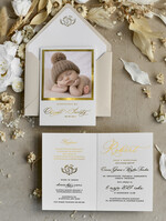 ZAPROSZENIA NA CHRZCINY dla chłopca zaproszenie na Chrzest Złote zaproszenie na chrzciny ze zdjęciem presonalizowane2
